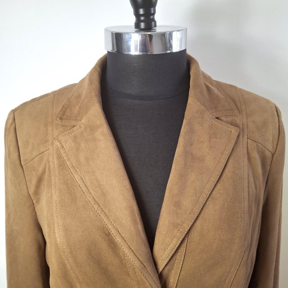 Conrad C Proportion Petite Womens Faux Suede Blazer Jacket Sz 12 Brown Coat Y2K - Picture 10 of 16